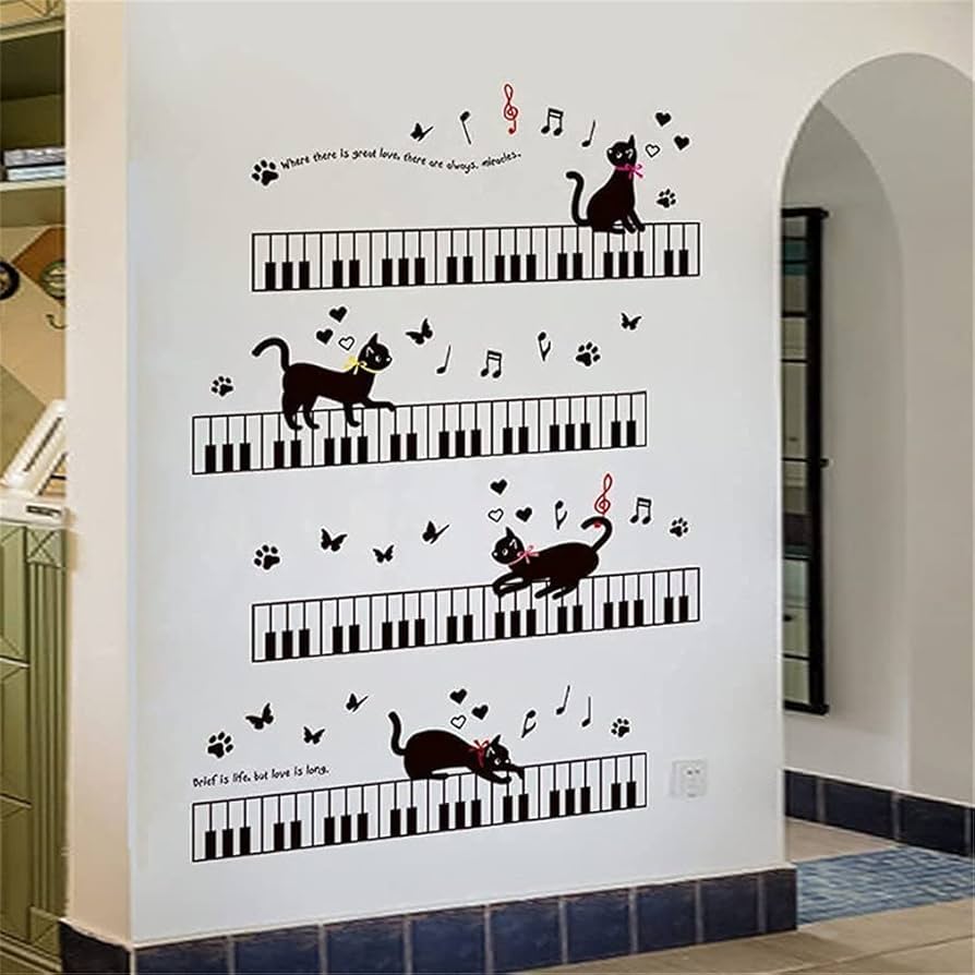 絵画。壁掛け原画【ピアノ部屋で音楽を聴くのが好きなかわいい黒猫】 絵画。壁掛け原画【ピアノ部屋で音楽を聴くのが好きなかわいい黒猫】